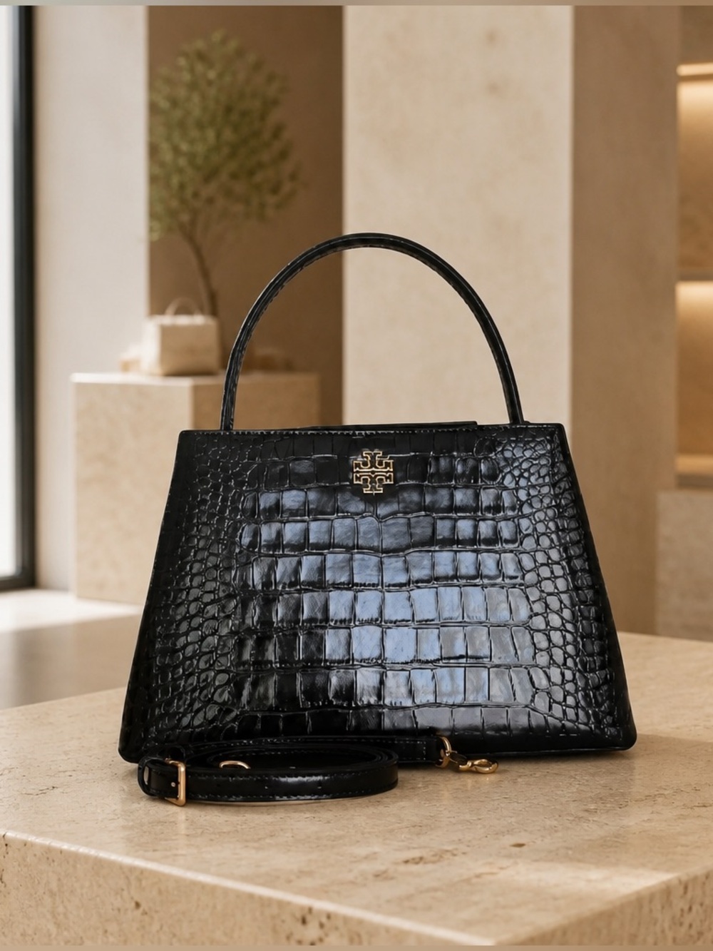 New Tory Burch Britten Black Leather Satchel